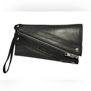 Diesel black leather wristlet or clutch bag